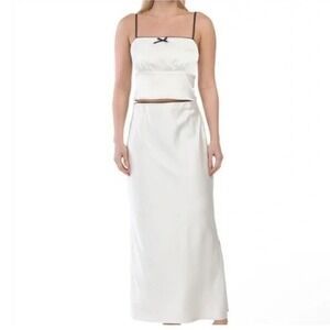 House of Harlow 1960 Women's S Ivory Satin 2 Piece Skirt and Cami Set